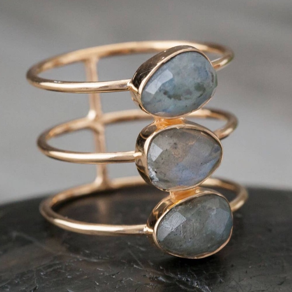 Triple Stone Gold and Gray Ring